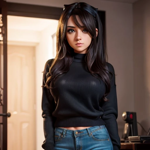 Dark movie style, a petite cute shy innocent skinny with monstously huge fat size breasts Mexican nerdy emo teen, volumetric hair, beautiful detailed brown eyes, cutely detailed lips, super cute highly detailed eyes and face, round shape face, mega voluptu...