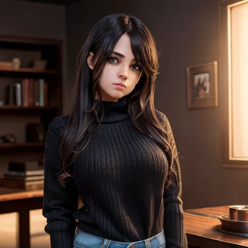 Dark movie style, a petite cute shy innocent skinny with monstously huge fat size breasts Mexican nerdy emo teen, volumetric hair, beautiful detailed brown eyes, cutely detailed lips, super cute highly detailed eyes and face, round shape face, mega voluptu...