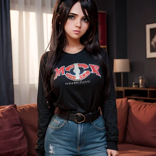 Dark movie style, a petite cute shy innocent skinny with monstously huge fat size breasts Mexican nerdy emo teen, volumetric hair, beautiful detailed brown eyes, cutely detailed lips, super cute highly detailed eyes and face, round shape face, mega voluptu...