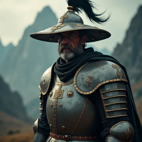 Draw me an ancient knight with a hat on his head 4k