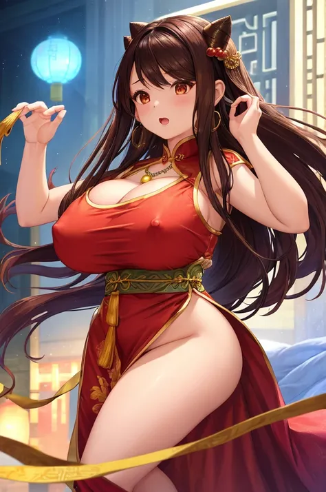 1girl in, long_hair, Portrait, Upper body, China Transparent Silk Dress, Dress, hair ornament, Necklace, Jewelry, Long hair, earrings, chinese clothes、

、( big breasts 、Areola、Nipples、 very big butt 、Big Hips、 depict buttocks in detail and emphasis 、 tight...