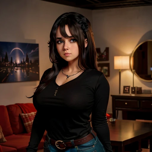 Dark movie style, a petite cute shy innocent slightly chubby with monstously huge fat size breasts Mexican nerdy emo teen, short volumetric hair, beautiful detailed brown eyes, cutely detailed lips, super cute highly detailed eyes and face, round shape fac...