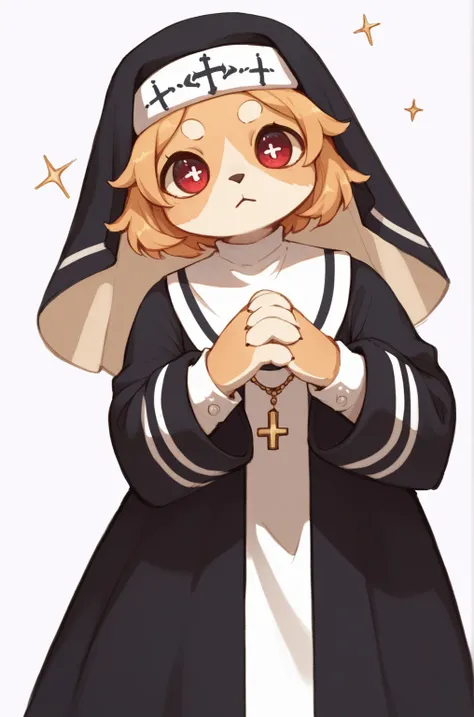 female Saint Bernard , pure nun , long clothes , Kneel and pray , hide eyes