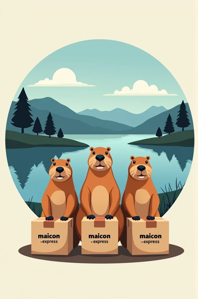  Can you help me create a LOGO ,  palettes to use as the background of WhatsApp Business profile picture ?

If so,  I would like it like :

 3 capybaras mounted ,  in each biz with a fixed box behind  ( to deliver ),  and in the boxes written  " Maicon - E...