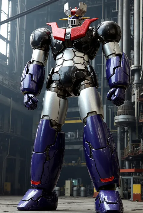   a very realistic version of the Mazinger Z , It stands 58 meters tall and in a forward position .  constructed with modern materials such as steel ,  Carbon Fiber ,  other industrial elements are also visible , Armored with a beautiful finish , bolt,  re...