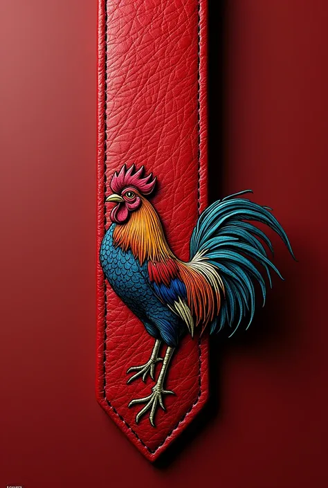 Image and design of a metallic red leather dress strap with the drawing of a rooster in color"""  small  