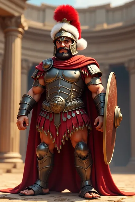 Animated Roman Gladiator with Shield and Christmas Hat
