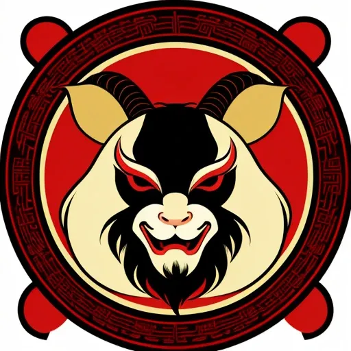 Beautifully nightmarish japanese goat yokai mask logo 