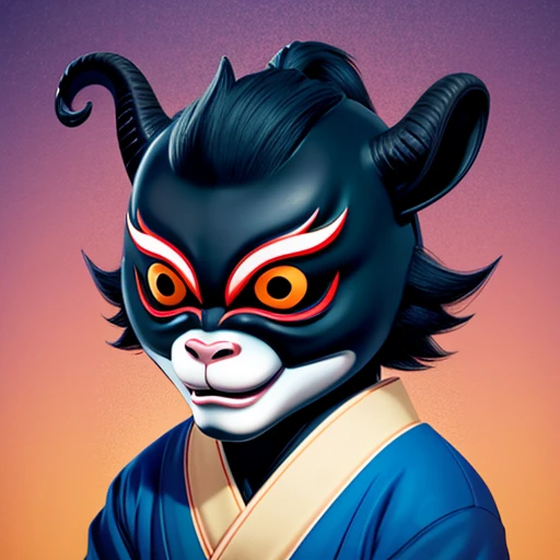 Beautifully nightmarish japanese goat yokai mask logo 