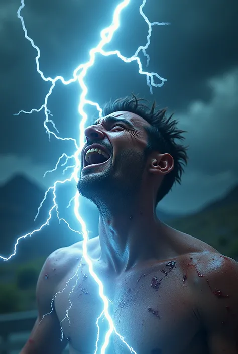 A man hit by a lightning his face was shocked 