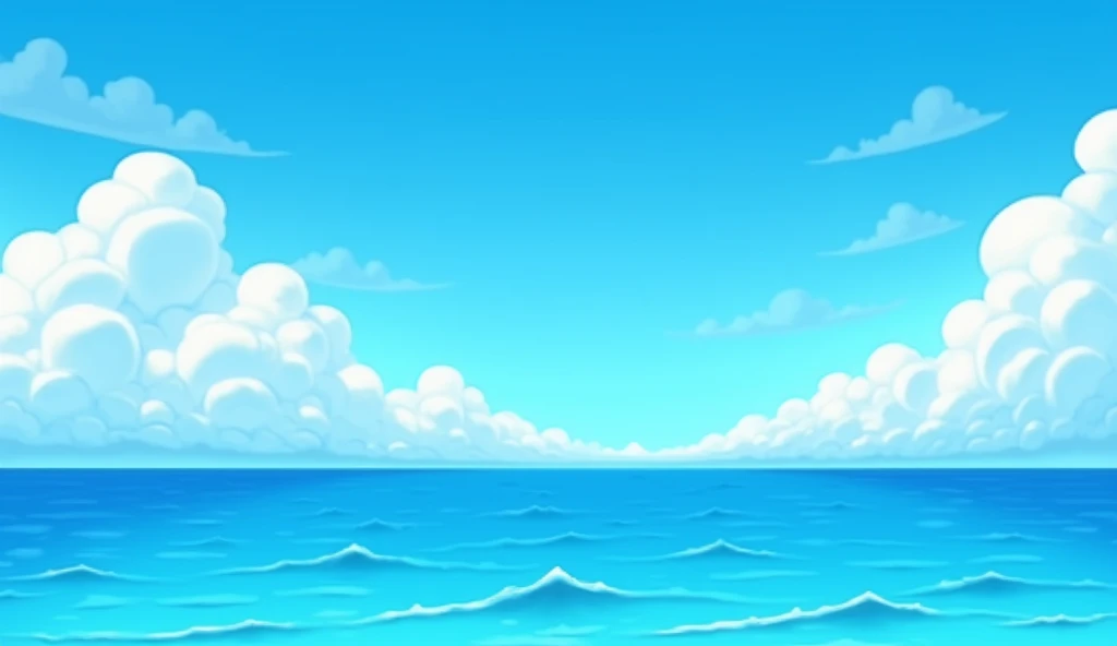 A beautiful blue sky over the sea in cartoon style and some clouds