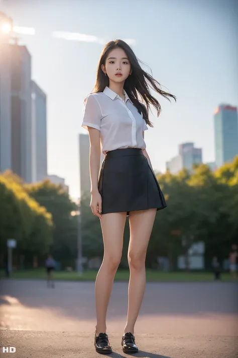 18 year old Korean female,  long hair, RAW photos, Bokeh (realism: 1.4,  realistic),  high-resolution CG integrated 8K wallpaper., 1 woman, (( slim body: 1)), (S: 1), back to viewer, (( view directly from the front )), (HQ Skin: 1.4), 8K UHD, dslr,  Soft L...