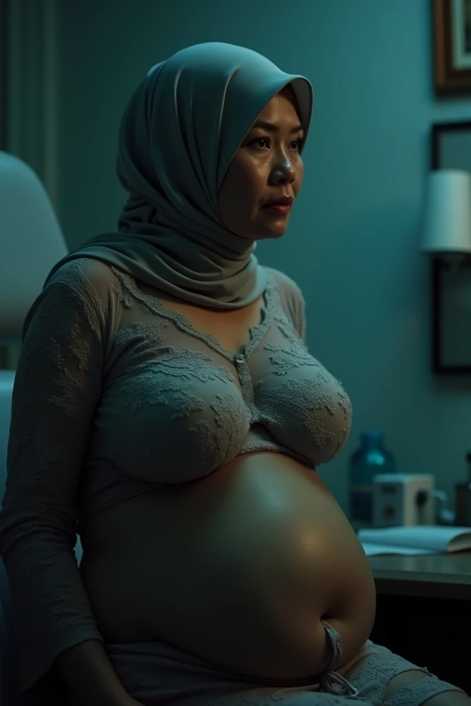 50 years Old, Hijab Indonesian mature woman, Huge  : 66.9, lace Gamis, Breast out from her clothes : 1.9, at doctor office, Dark light, at Nighttime, ((Wearing Love Bra Lingerie)), ((HUGE BOOBS)), ((SAGGY BOOBS)), ((HUGE NIPPLES)), (HEAVY BREASTS)), (HEAVY...