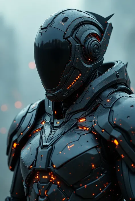 Closed up photography, cyber knight, super intricate armor, the faceless techno cyber armor, dark moody misty cloud background. 