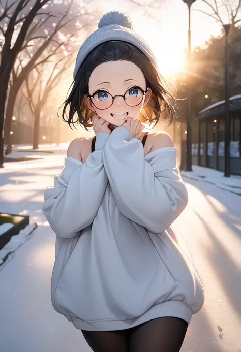 RAWphoto,photorealistic,8k16k,best quality,perfect anatomy,perfect detailed,ultra highres, extremely detailed eyes and face,gleaming skin,shiny skin,1girl,Japanese,black short hair,pixie cut, (wearing glasses:1.3),(parted bangs,forehead:1.2),round face,med...