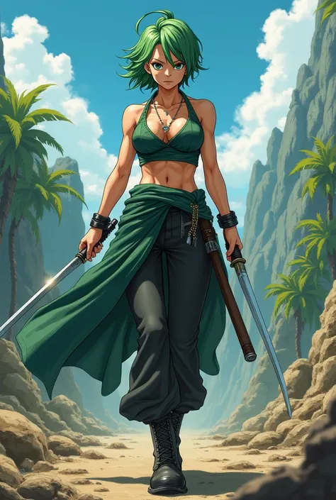 I want you to show me several options for what the character Zoro Roronoa would look like in a female version in anime