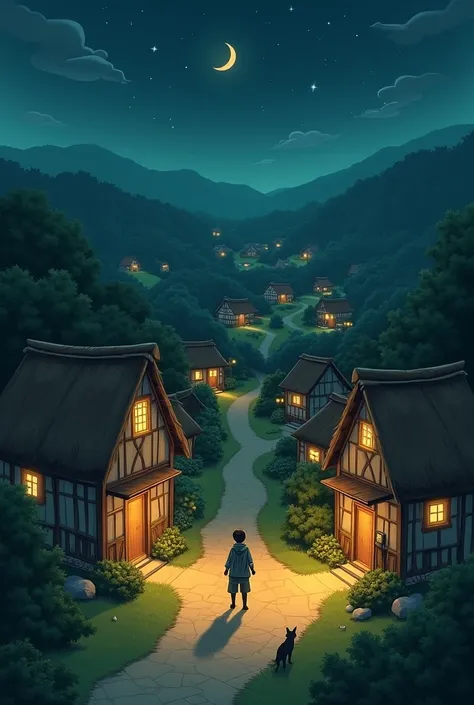 A  lives in a small village at night 