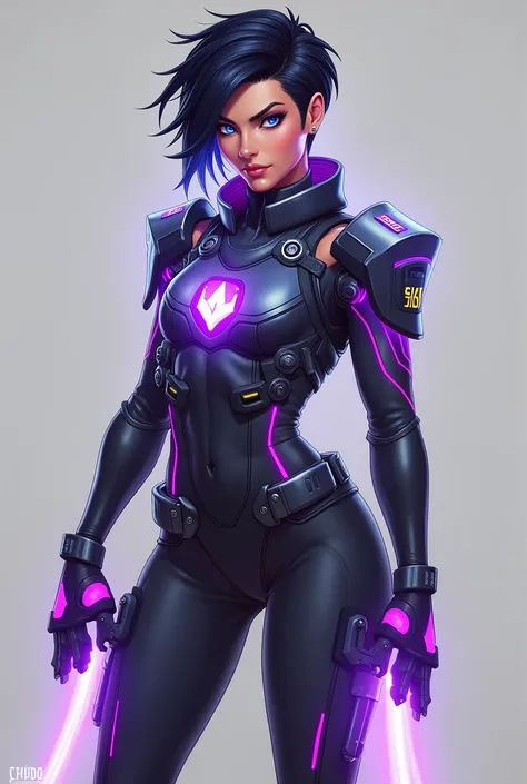 Here’s a custom character concept that blends the vibrant, agile style of Tracer from Overwatch and the tactical, high-tech elements of Alias from Call of Duty.


---

Name: Valkyris Nova

Codename: "Phantom Spark"


---

Appearance:

Suit:

A sleek, high-...