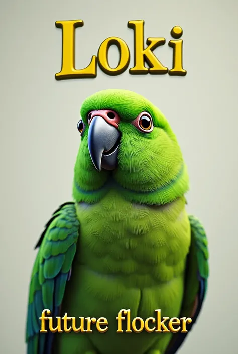 Can you make me a picture with a green quaker and on top the name Loki and on the bottom of the picture future flocker