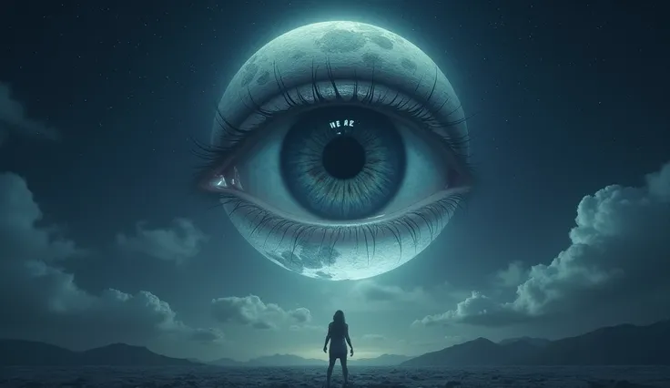 The scene where the moon floating in the night sky 、 is actually a huge human eye、 is staring at the ground 