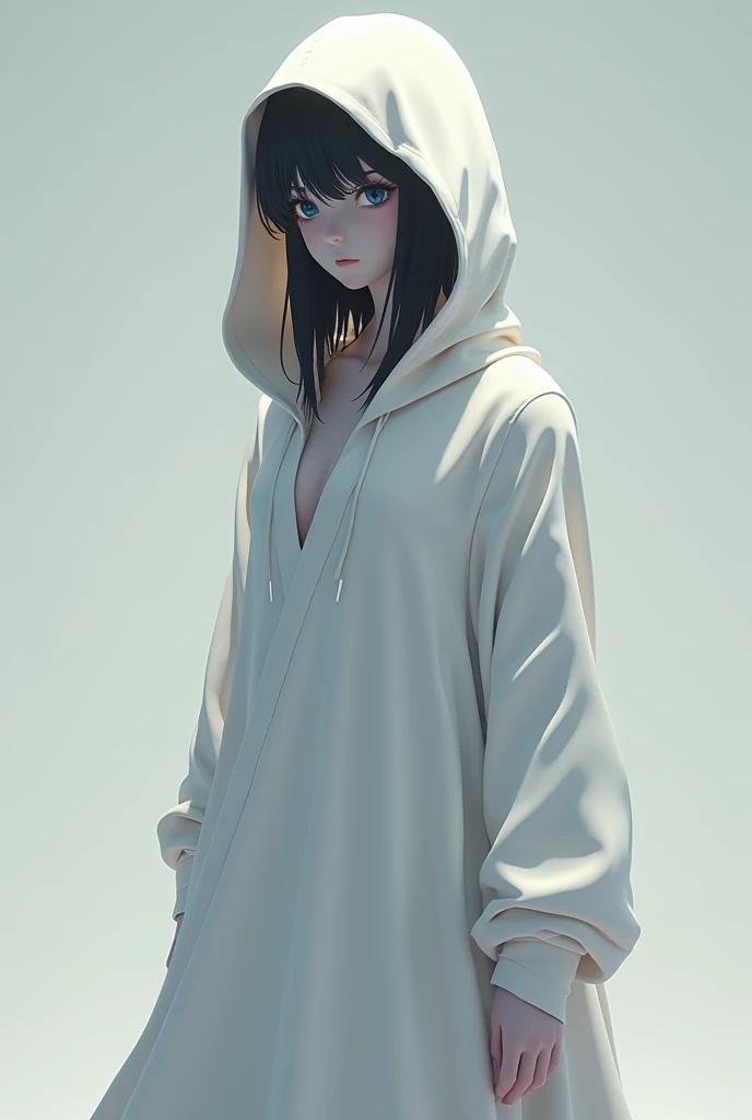 anime 3d, White robe, Eyes covered by a hood, 