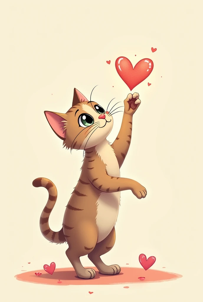 cat trying to reach something with its paw on top of a heart (tattoo)