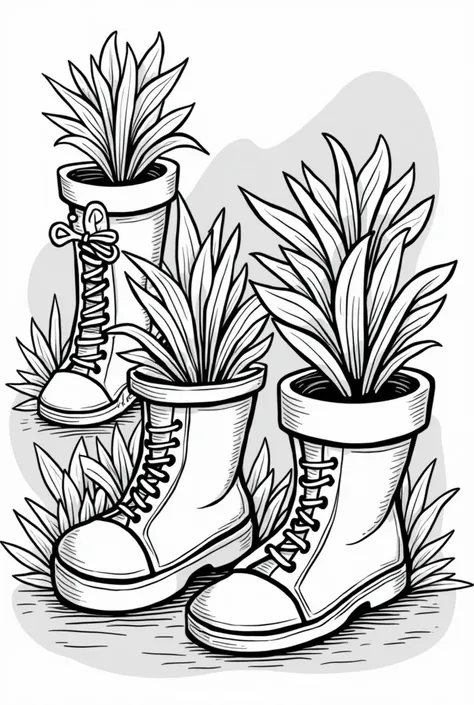 Cawalli shoes as a plants pots bold and easy graphic design for coloring book with black outline colour image