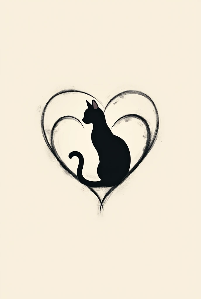 Minimalist cat tattoo on top of a heart