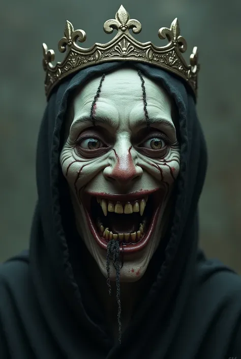 creepy stitched smile with a crown