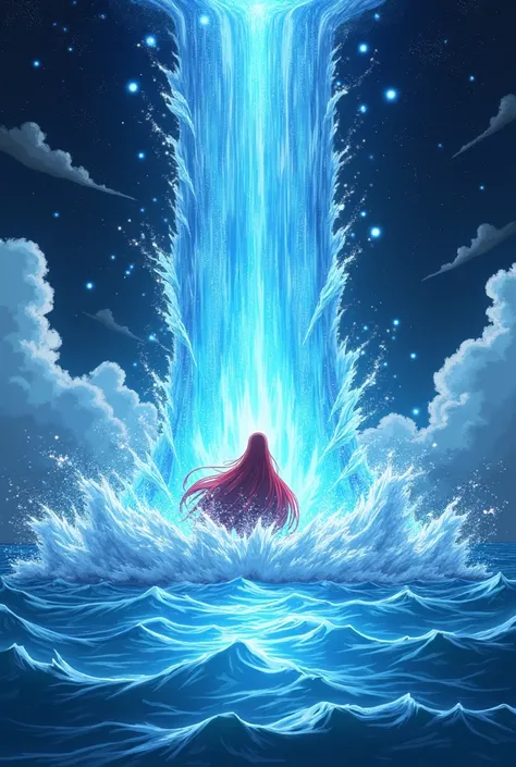  a wall of bright water that sparkles like stars flaring up in the middle of space, form a strong shield that protects Erza Scarlet.  Stops the Leviathan attack .  The monster stops ,  roaring in fury ,  but fails to penetrate the protective layer .