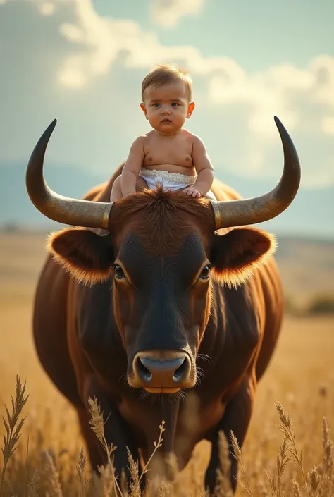 Here’s a poem inspired by a baby sitting on a bull:


---

Upon the broad and mighty bull,
A little baby, calm and full.
Their worlds apart, yet closely tied,
Strength and innocence side by side.

The bull, so steady, firm, and vast,
A creature of the anci...