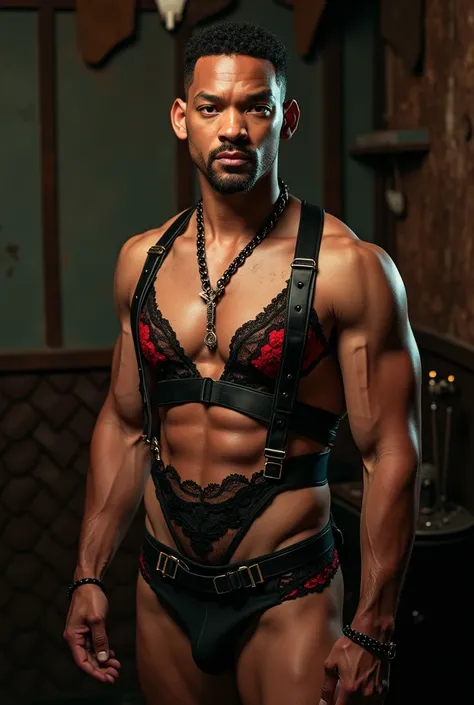 Will Smith wearing full set lingerie with bdsm style