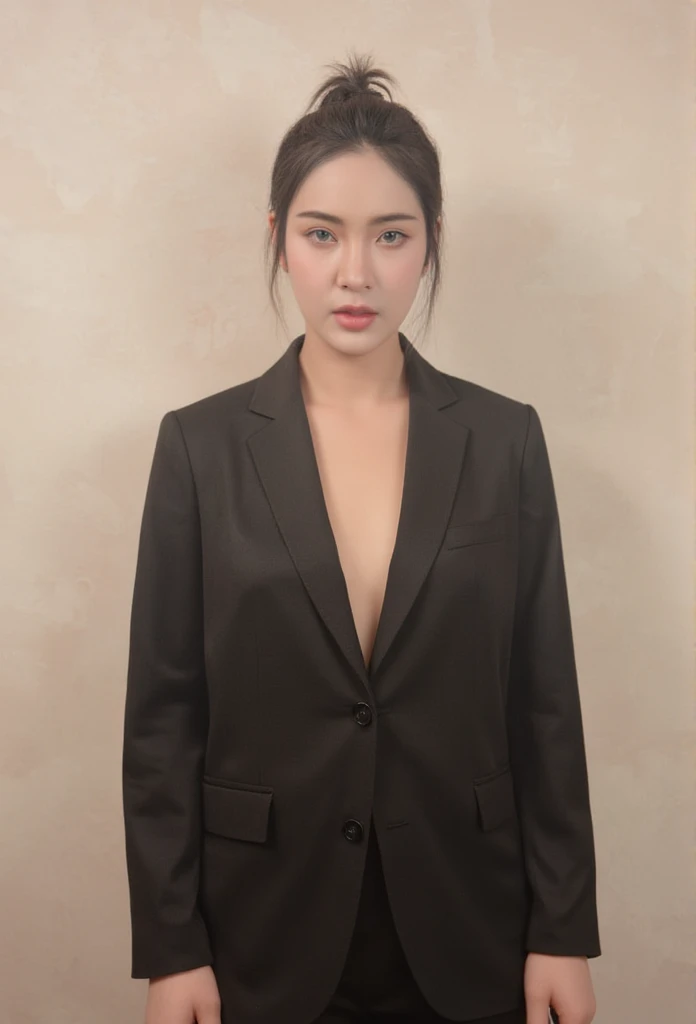 Lao China Age 20 White Skin cm .185 White skin, well-proportioned and naturally matching heel, dress wearing a black suit, top, asymmetrical collar, knotted on the side, 