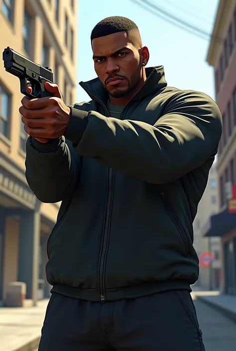 Generate Franklin form the GTA 5 holding a gun