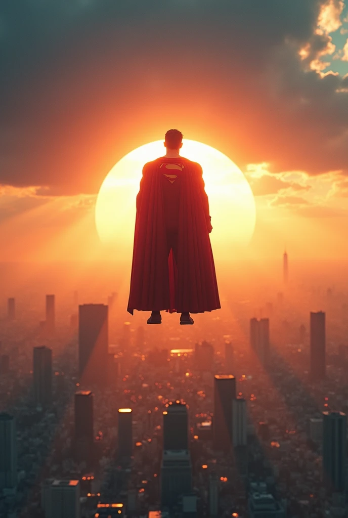 superman flying over the city in a superman suit, a picture by Zack Snyder, pexels, superflat, superman, superman pose, herry cavill, dwayne johnson as superman, superman costume, nicholas cage as superman, justin hartley as superman, nicolas cage as super...