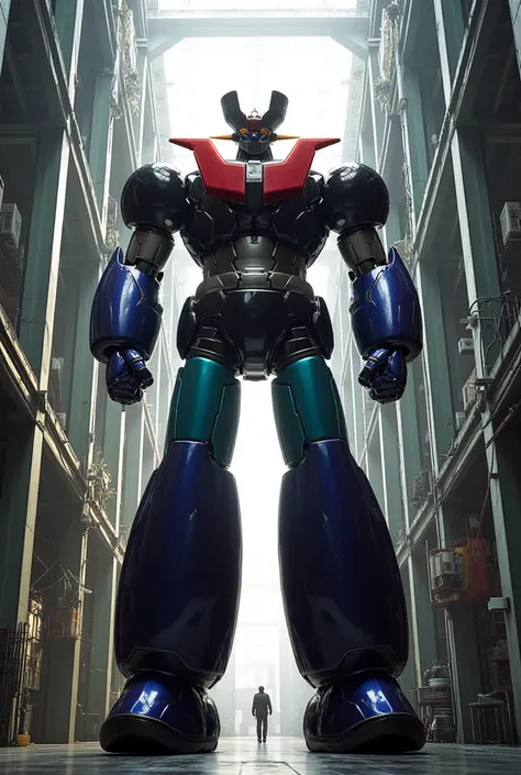    A very realistic version of the Mazinger Z  ,   standing forwards at a height of 48 meters  .   Constructed of modern materials such as steel  ,   Carbon Fiber  ,   Other industrial elements are also visible  ,   just like the real thing  ,  Beautiful a...