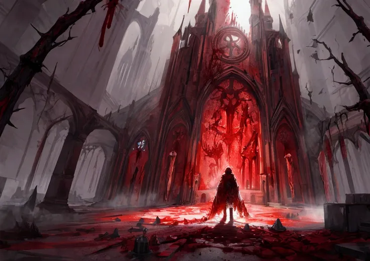 background:Blood Cathedral ( See hint image ), monster: A huge chunk of meat cries in the center