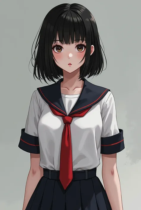 I need picture real, a young girl big tits no cover with uniform, white skin, black hair