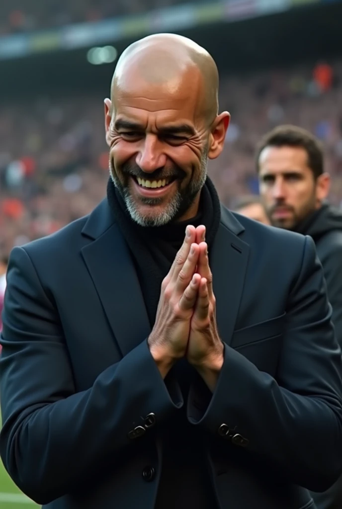 Pep Guardiola rubbing his hands together mischievously