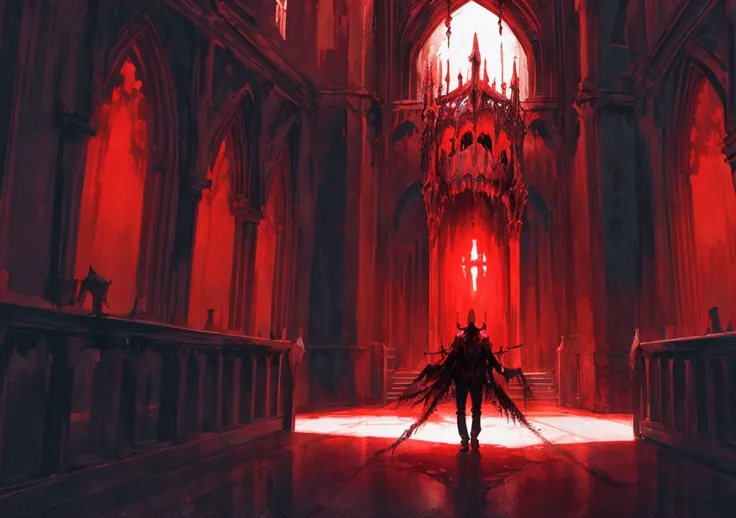 background:Inside the Crimson Cathedral ( See hint image ), monster: , a huge ghoul cries in the center