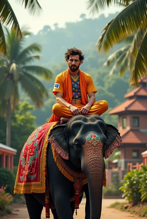 Messi sitting top on elephant in kerala style