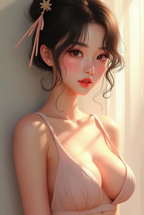 girl with exposed breasts big boobs chopsticks pink