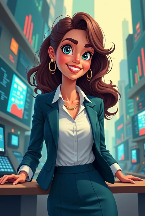 cartoon professional trader woman 30 years old