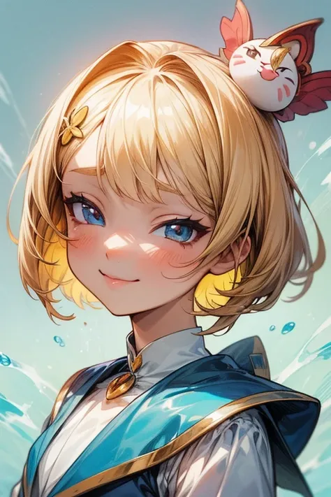 Blonde anime girl with bob hair ornament,  cute realistic portrait, Gwaiz,  Magical Girl ,  cute characters,  cute art style ,   Anime Moe Art Style  ,  Maple Story Character Art, Cute portrait,   cute anime girl portraits , Portrait of a small character ,...