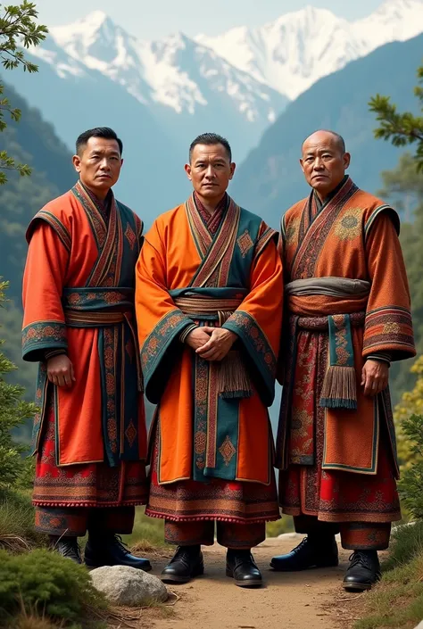 3 Bhutanese men in Gho 