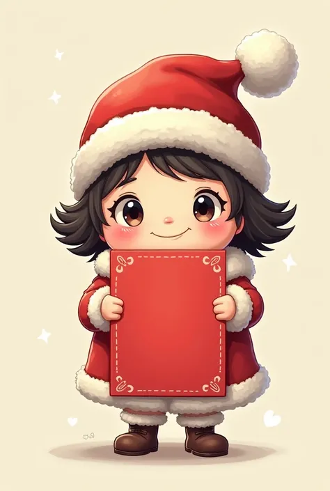 Cute character wearing a Santa hat holding a red card 2D