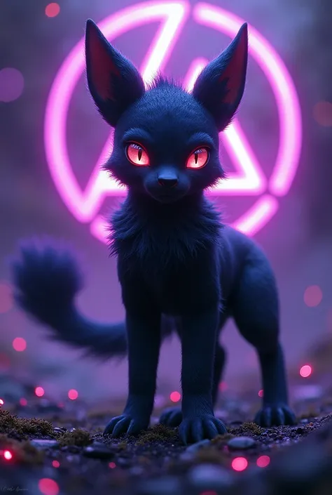  Dark-type four-legged Pokémon with a background that must meet the following: glitter with purple touches and the Linkin Park logo should appear slightly blurred 