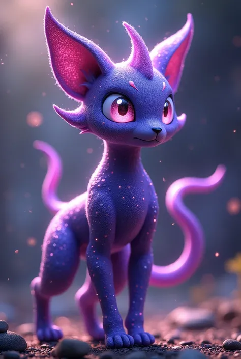 Four-legged psychic-type Pokémon with a background that must meet the following: glitter with purple touches ,  must be related to the Pokémon and the Linkin Park logo must appear slightly blurred 