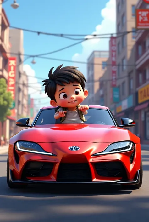 A boy with a toyota supra car animation pic