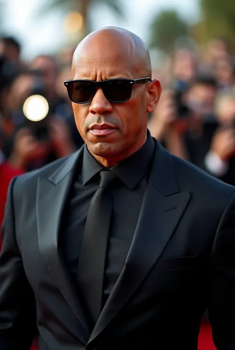 Picture perfect image of Vin diesel, polished suit, sunglass, paparazzi